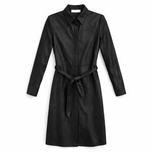 Faux Leather Belted Shirt Dress Black Long Sleeve Midi Dress Size 6